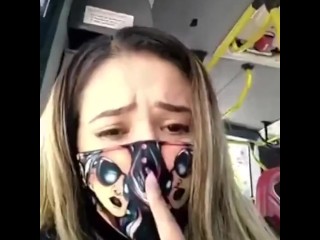 Spanish babe masturbating and squirting on a public buss under quarantine